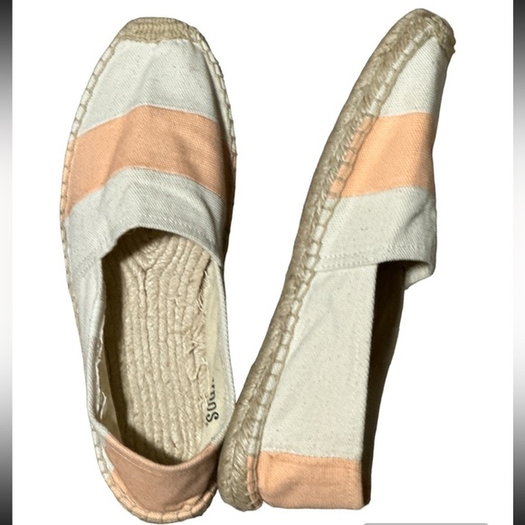 Soludos Barca Espadrille Peach and Cream Canvas Upper  Flat Size 9 flawed - Picture 12 of 16